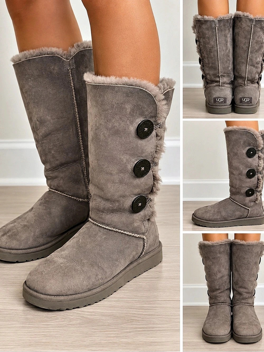 UGG Australia Tall Bailey Button Triplet Boots Gray Size 9